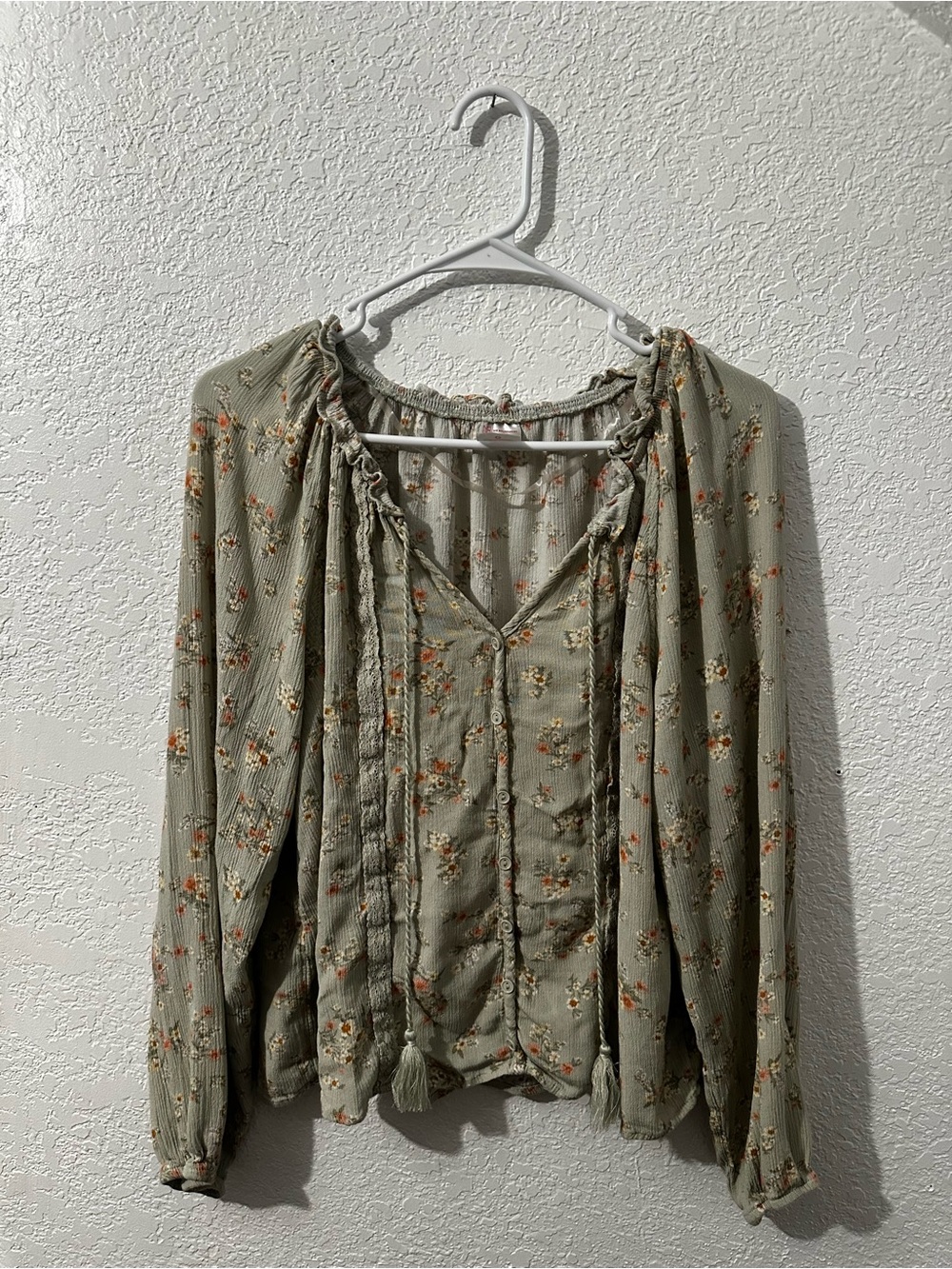 Women’s Olive Green Floral Peasant Blouse - Brand:No boundaries
